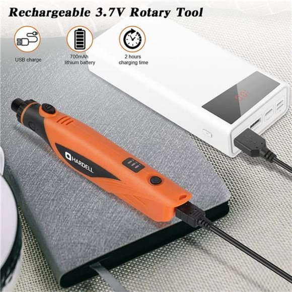 3.7V Cordless Rotary Tool w/ 66pcs Accessories, 3-Speed, 700mAh Lithium Battery - Picture 9 of 12